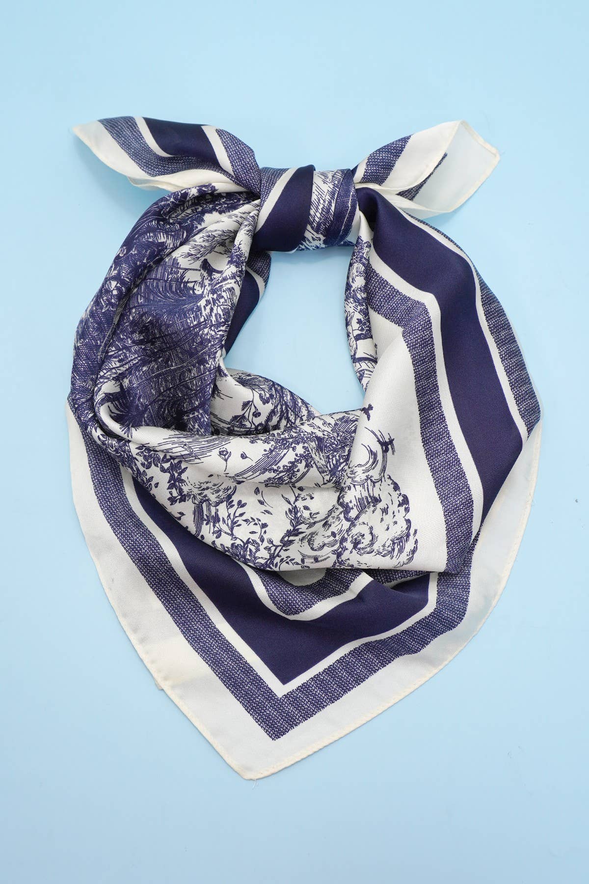 Navy Toile Silk Finish Scarf