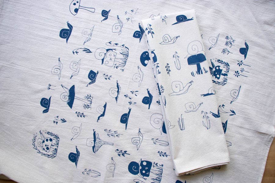 Snail Tea Towel, Handprinted Nature Inspired Kitchen Towel