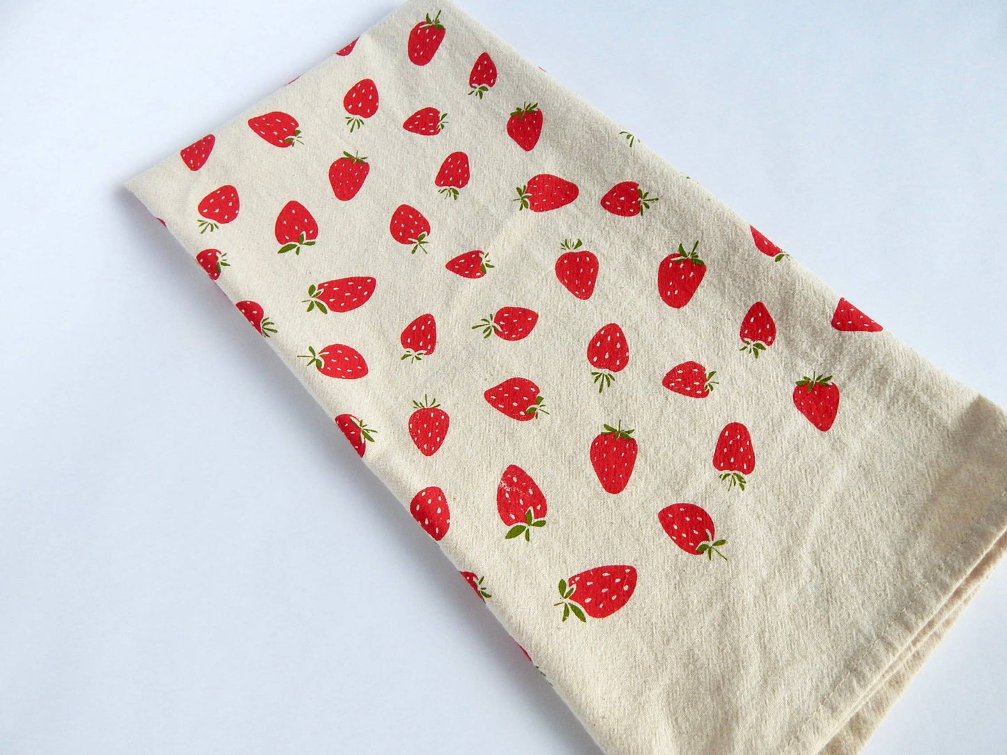 Strawberry Kitchen Towel, Hand Printed Fruit Tea Towel