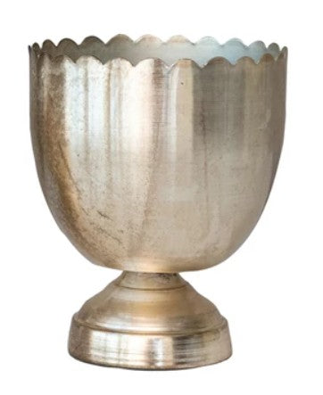 Decorative Metal Footed Bowls with Scalloped Rim