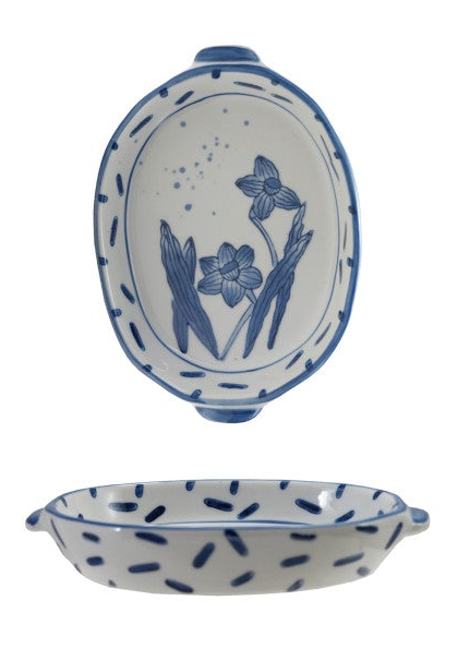 Hand-Painted Stoneware Baker with Handles, 3 Styles