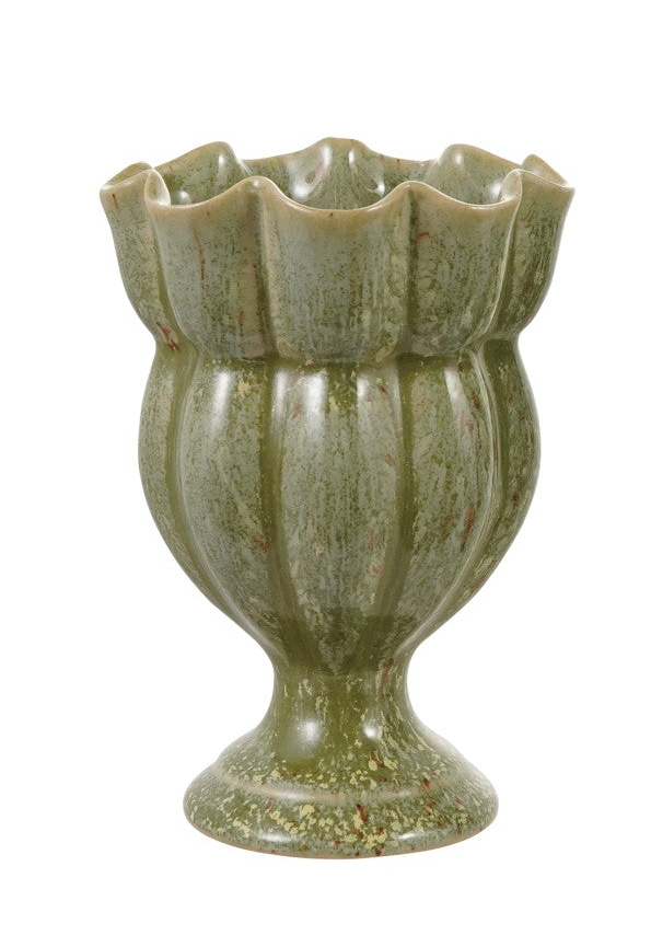 Stoneware Scalloped Footed Vase, 2 Colors