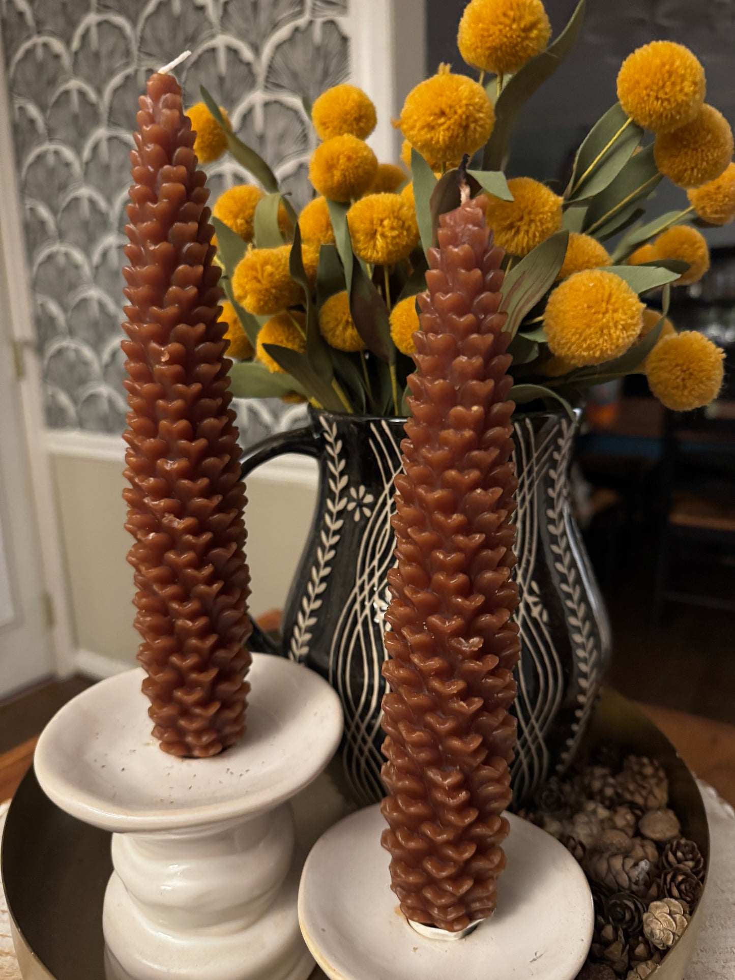 Pinecone Taper Candle 10"