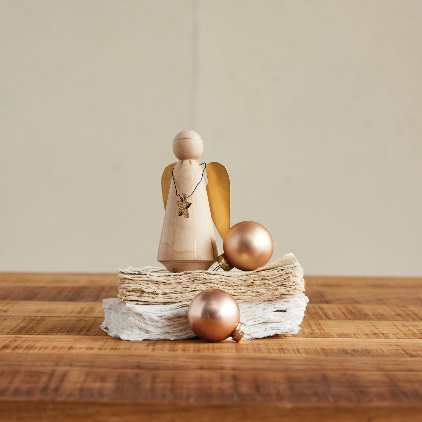 Pine Wood & Metal Wire Angel with Stripes