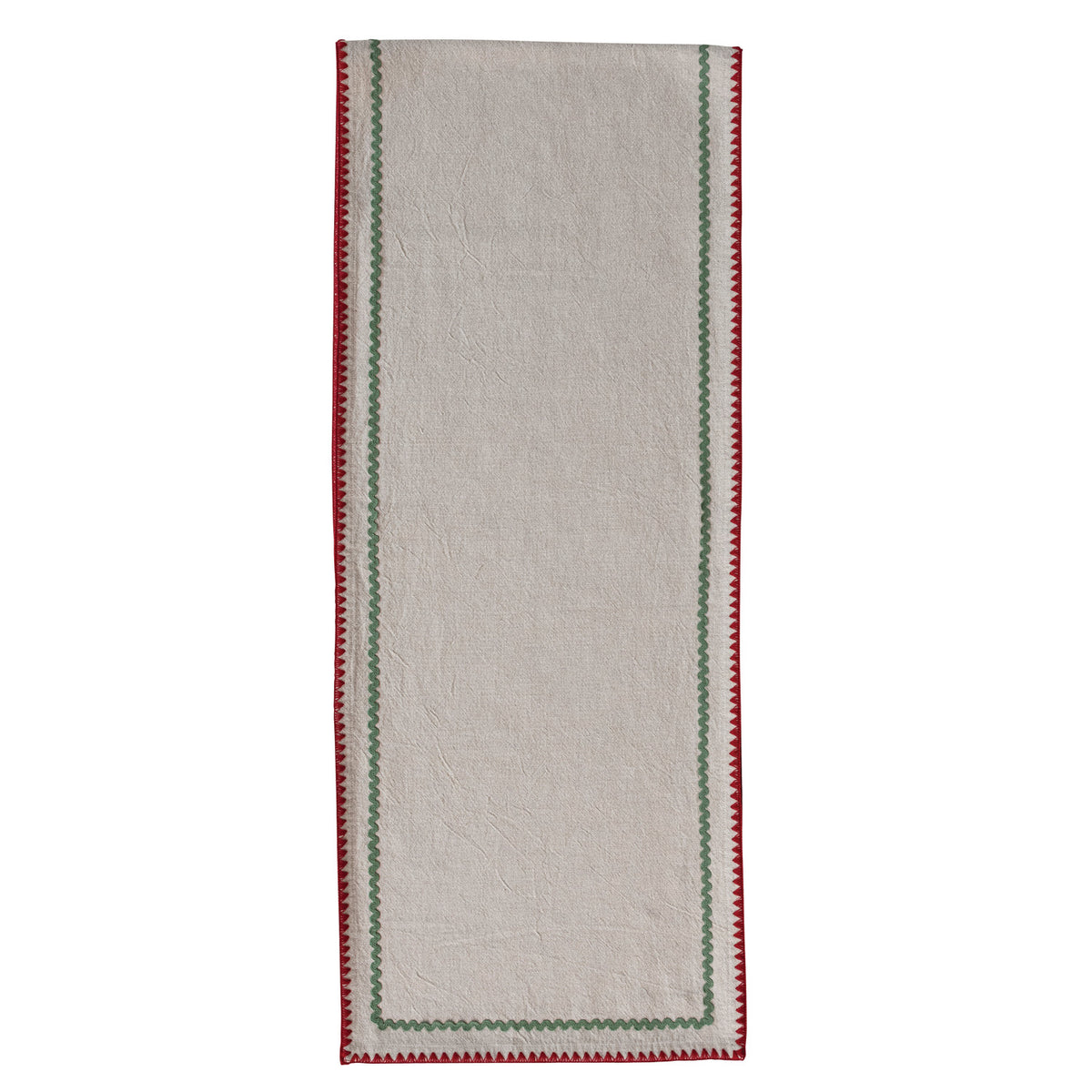 Woven Cotton Table Runner with Stitched Edge & Ric Rac Trim
