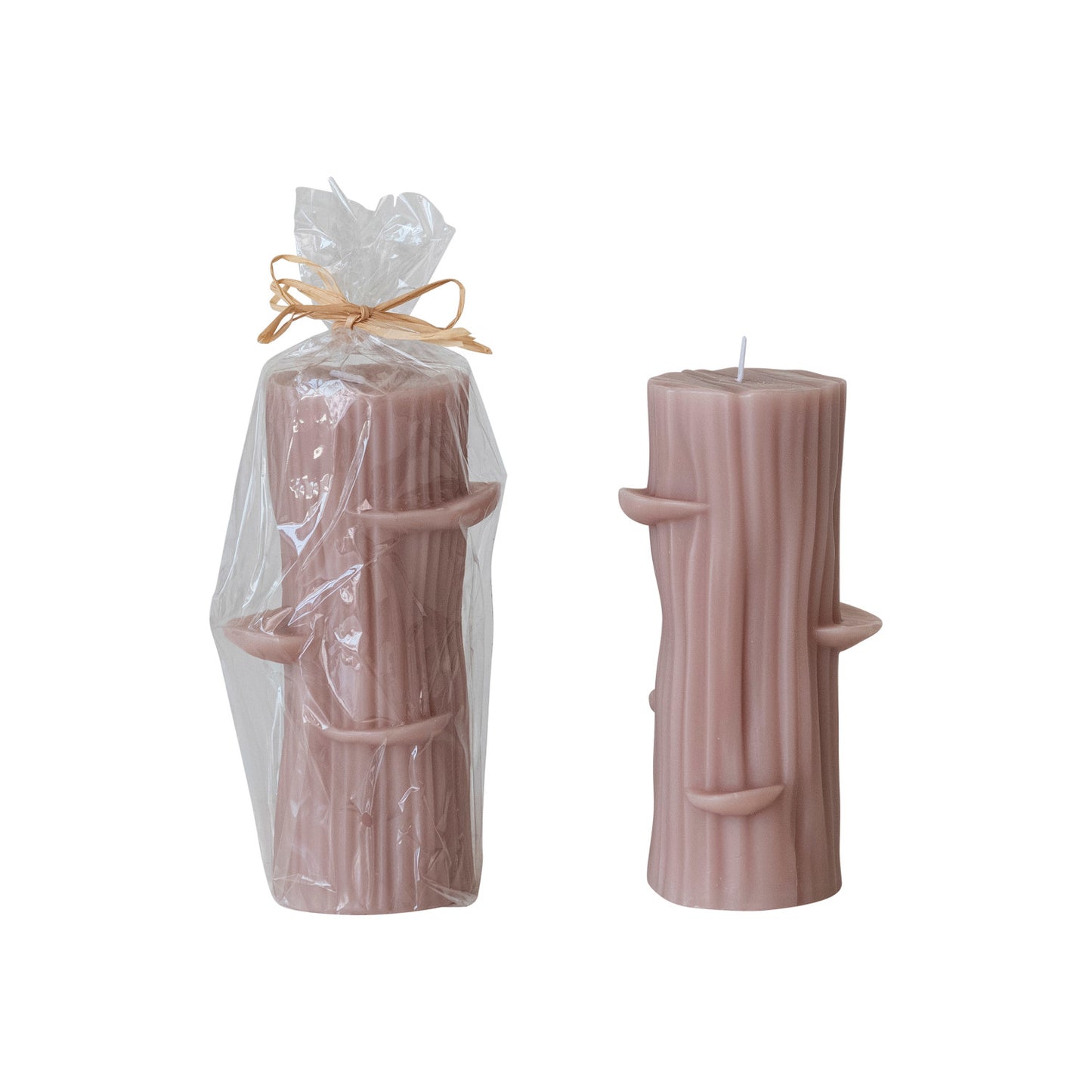 Unscented Log Shaped Candle w/ Mushrooms, Khaki Color