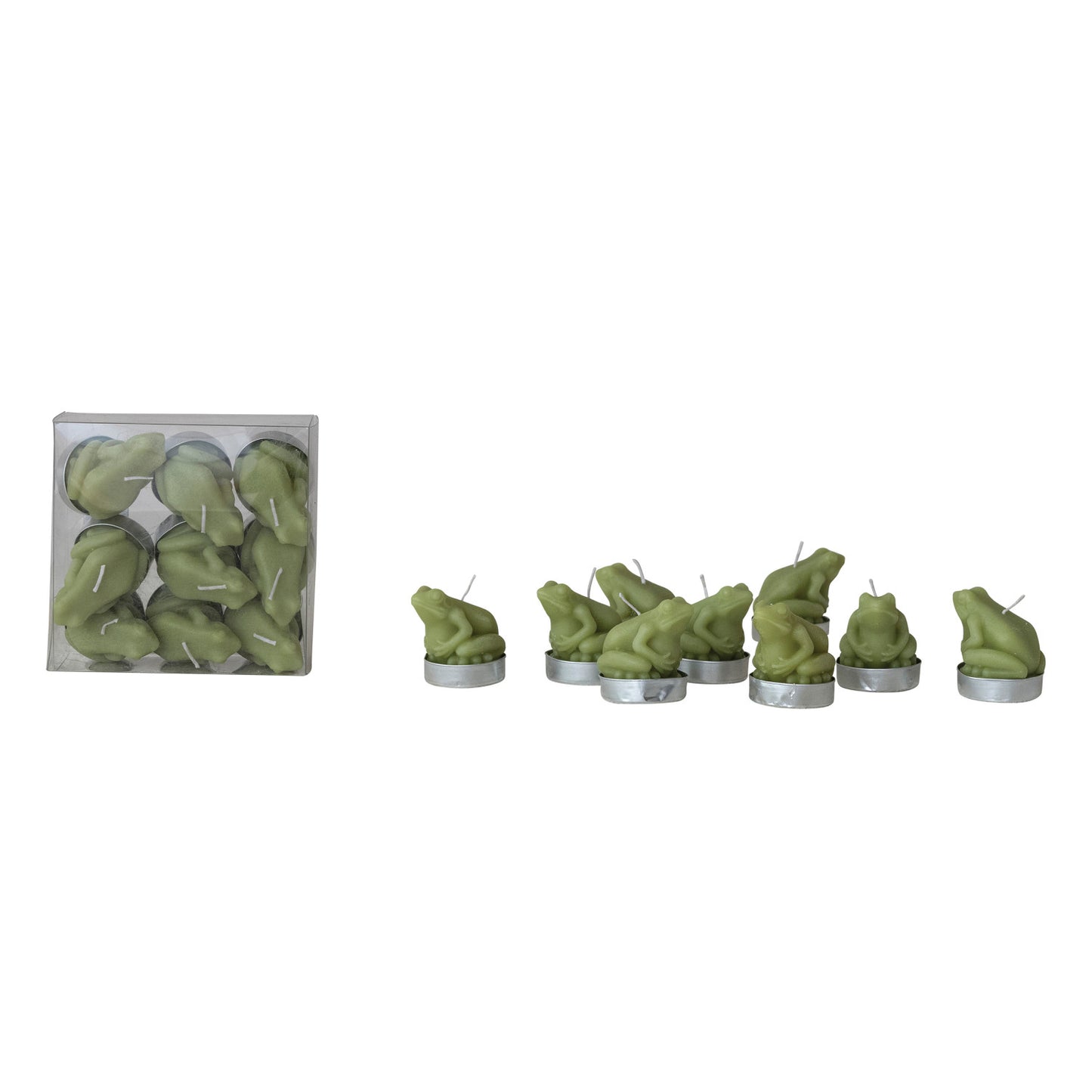 Unscented Frog Shaped Tealights in Box, Light Green, Set of 9