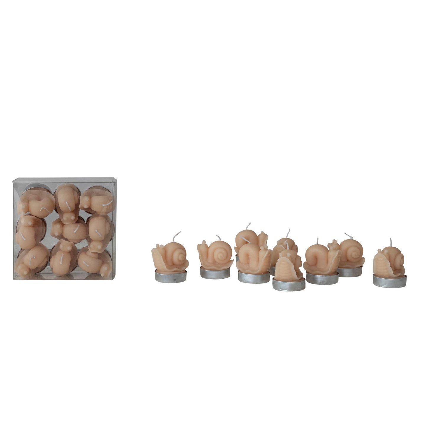Unscented Snail Shaped Tealights in Box, Cream Color, Set of 9