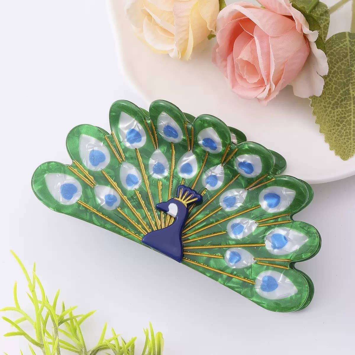 Peacock Motif Claw Clip