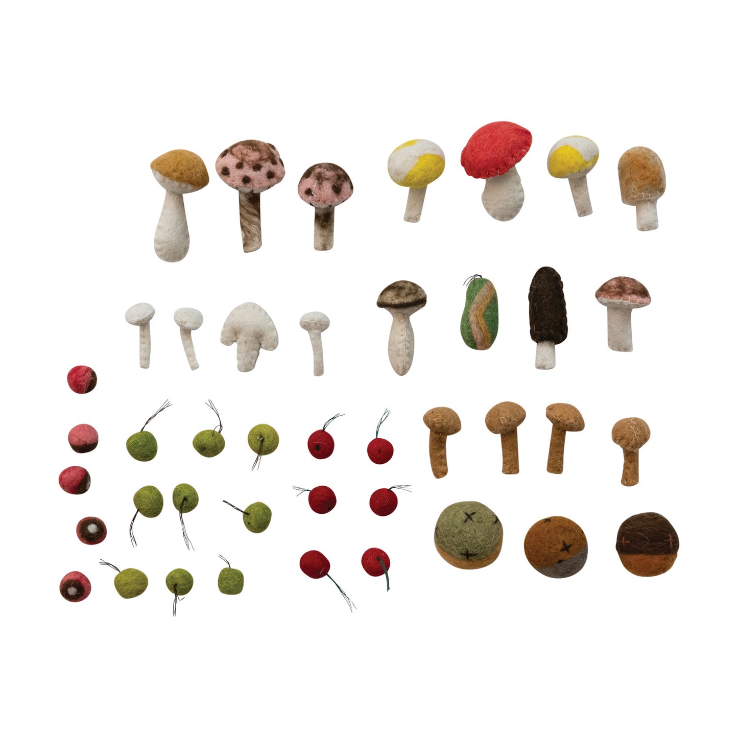 Wool Felt Mushrooms & Berries Scatter, Boxed Set of 40