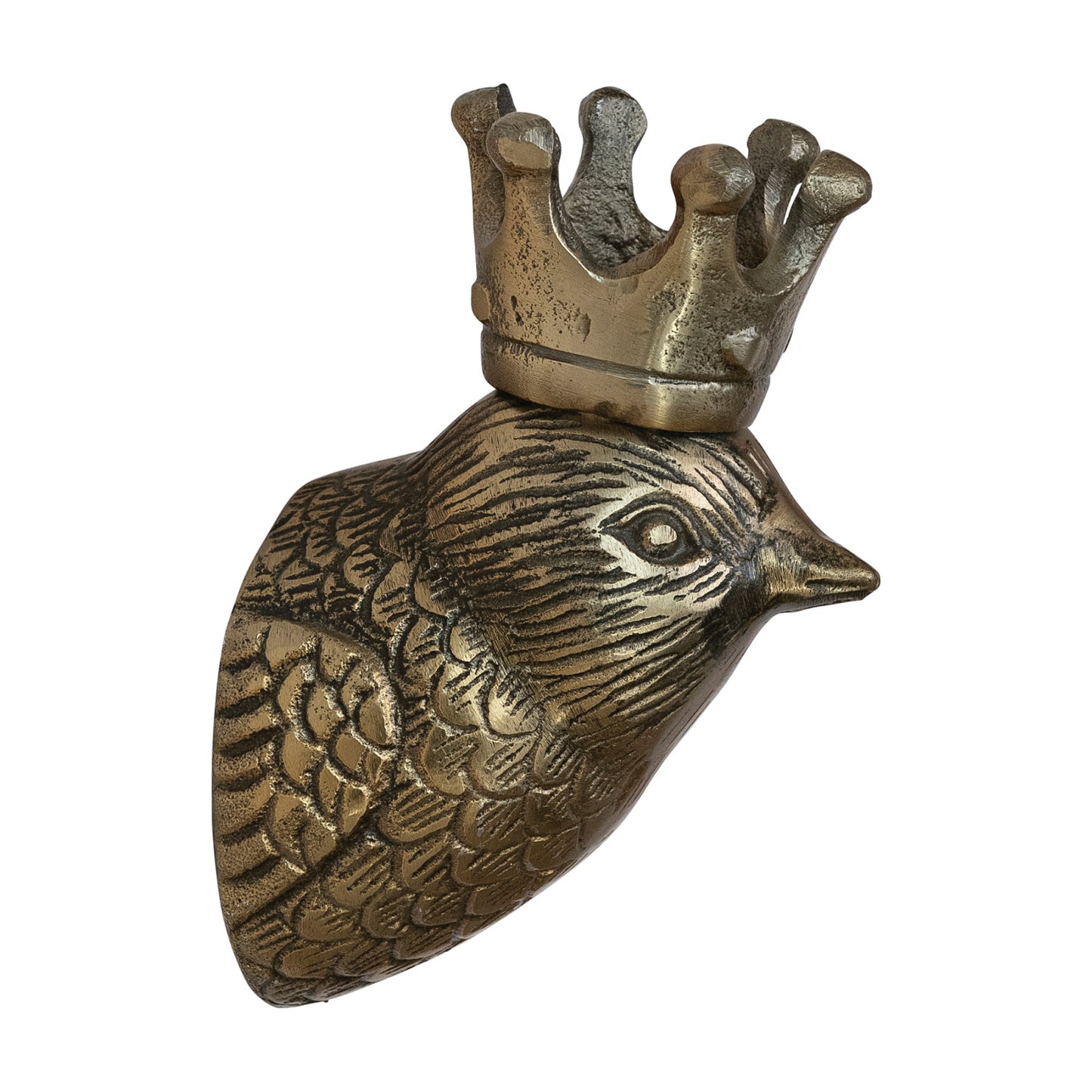 Cast Aluminum Bird Head with Crown Wall Decor, Antique Brass Finish
