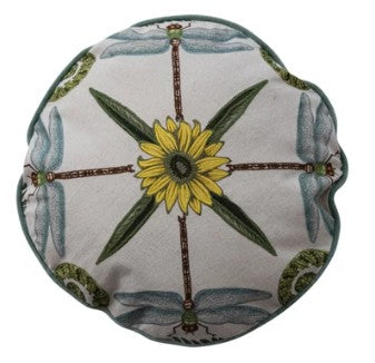 Round Cotton & Linen Pillow with Botanicals, 2 Styles