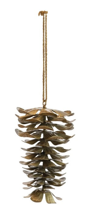 Metal Pinecone Ornament, Distressed Gold Finish, 2 Styles
