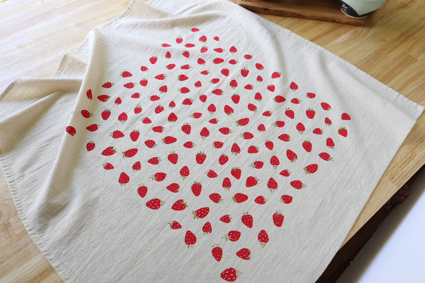 Strawberry Kitchen Towel, Hand Printed Fruit Tea Towel