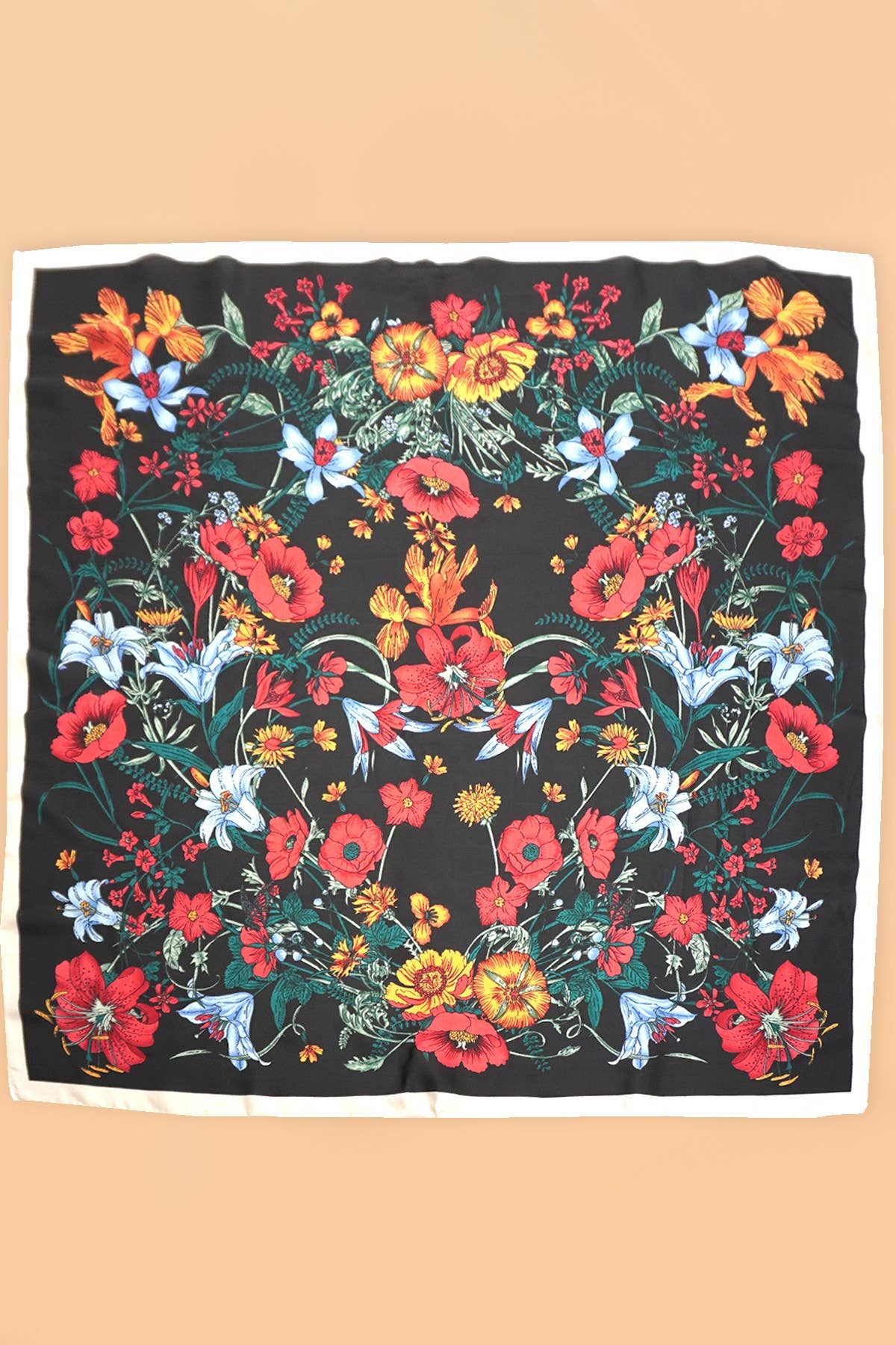 Blue and Red Floral Silk Finish Scarf