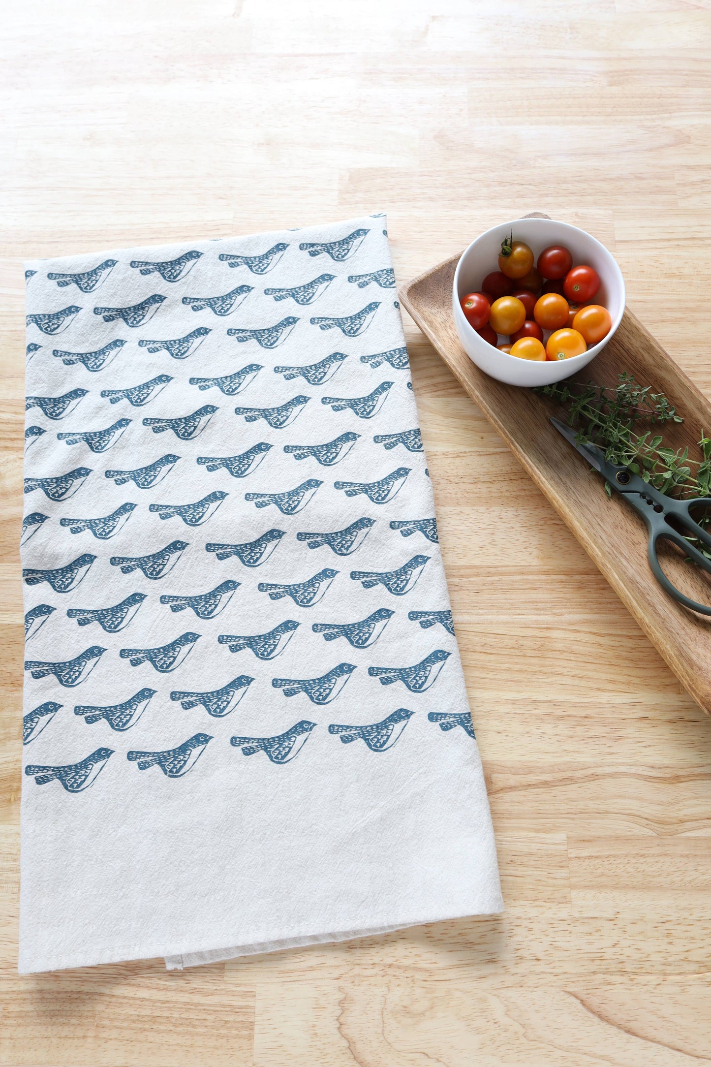 Bird Kitchen Towel, Handprinted Bird Tea Towel