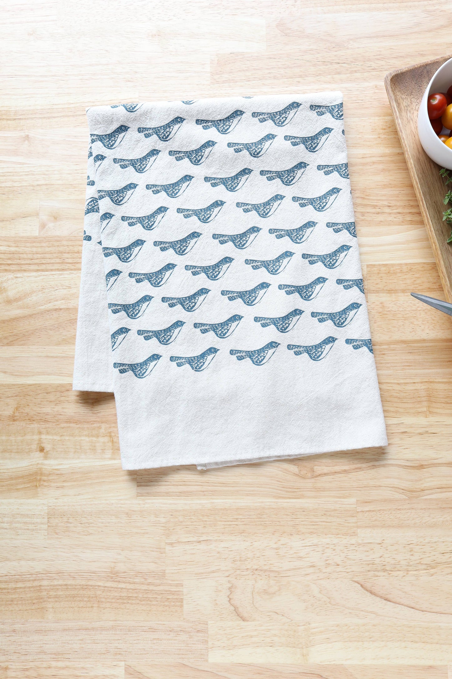 Bird Kitchen Towel, Handprinted Bird Tea Towel