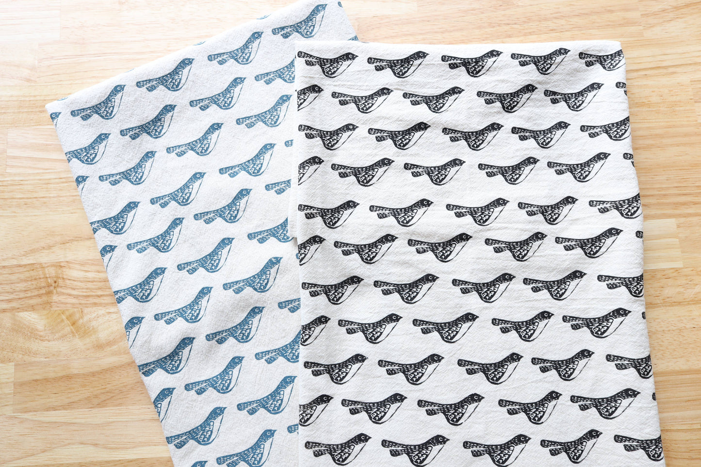 Bird Kitchen Towel, Handprinted Bird Tea Towel