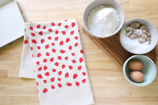 Strawberry Kitchen Towel, Hand Printed Fruit Tea Towel