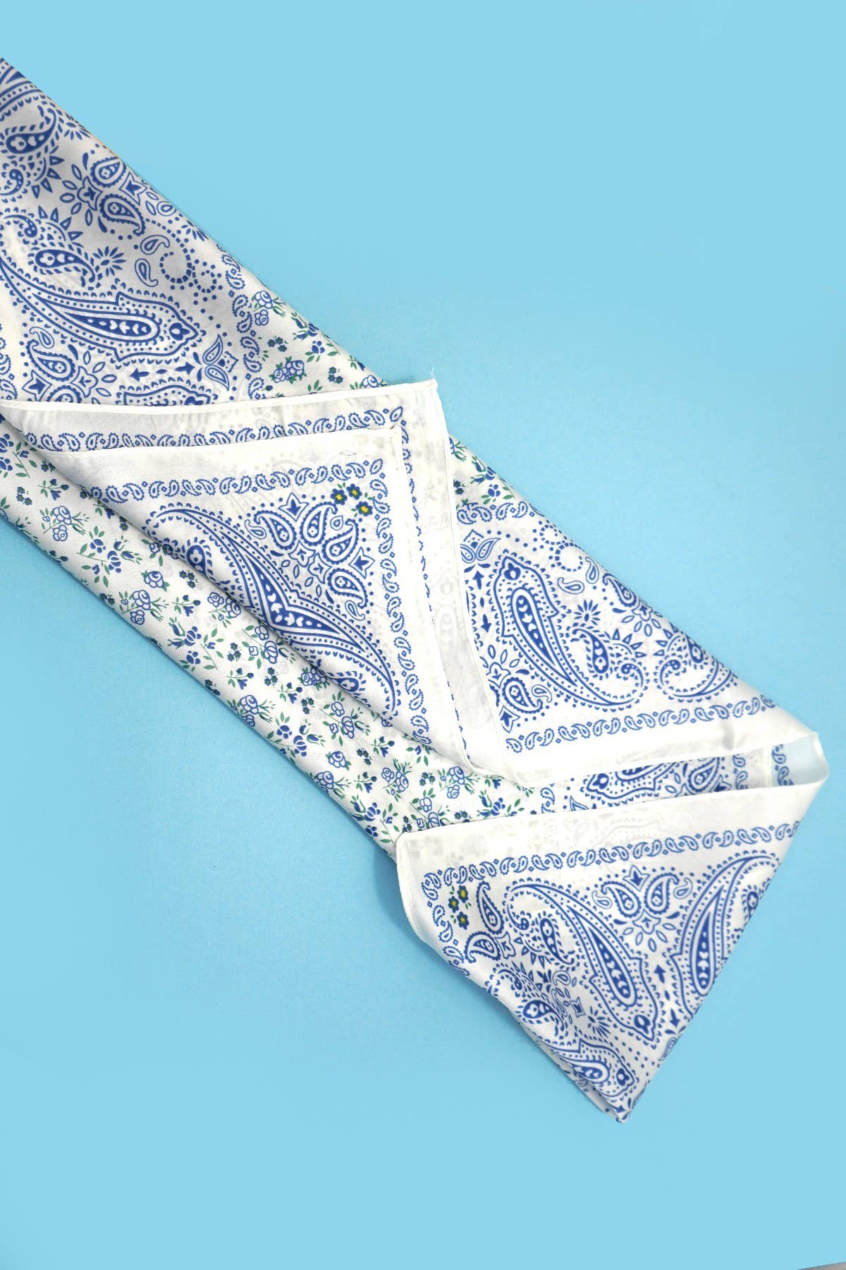 Blue Floral Bandana Silk Finish Scarf