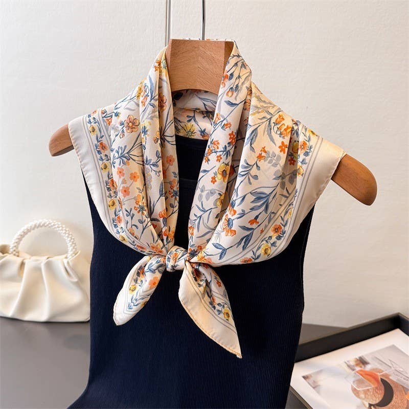 Beige Floral Silk Finish Scarf