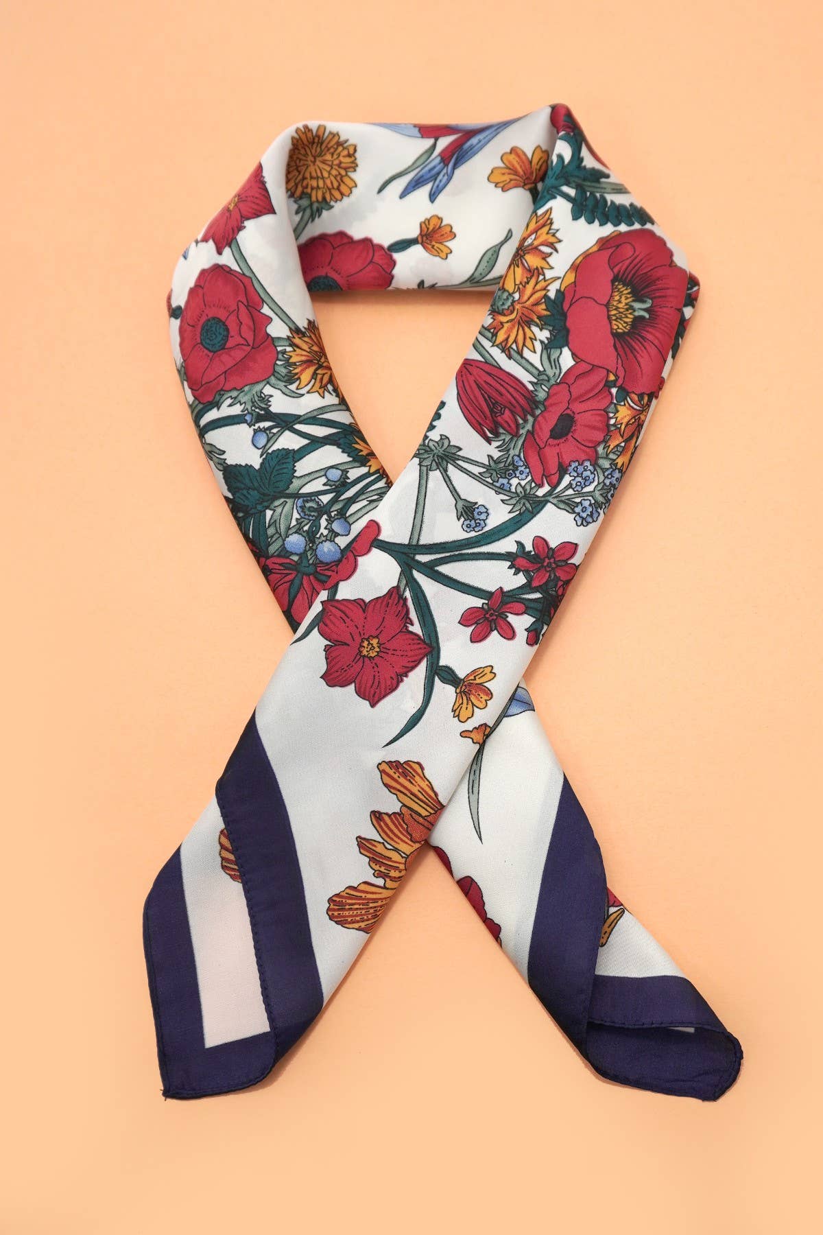 Blue and Red Floral Silk Finish Scarf