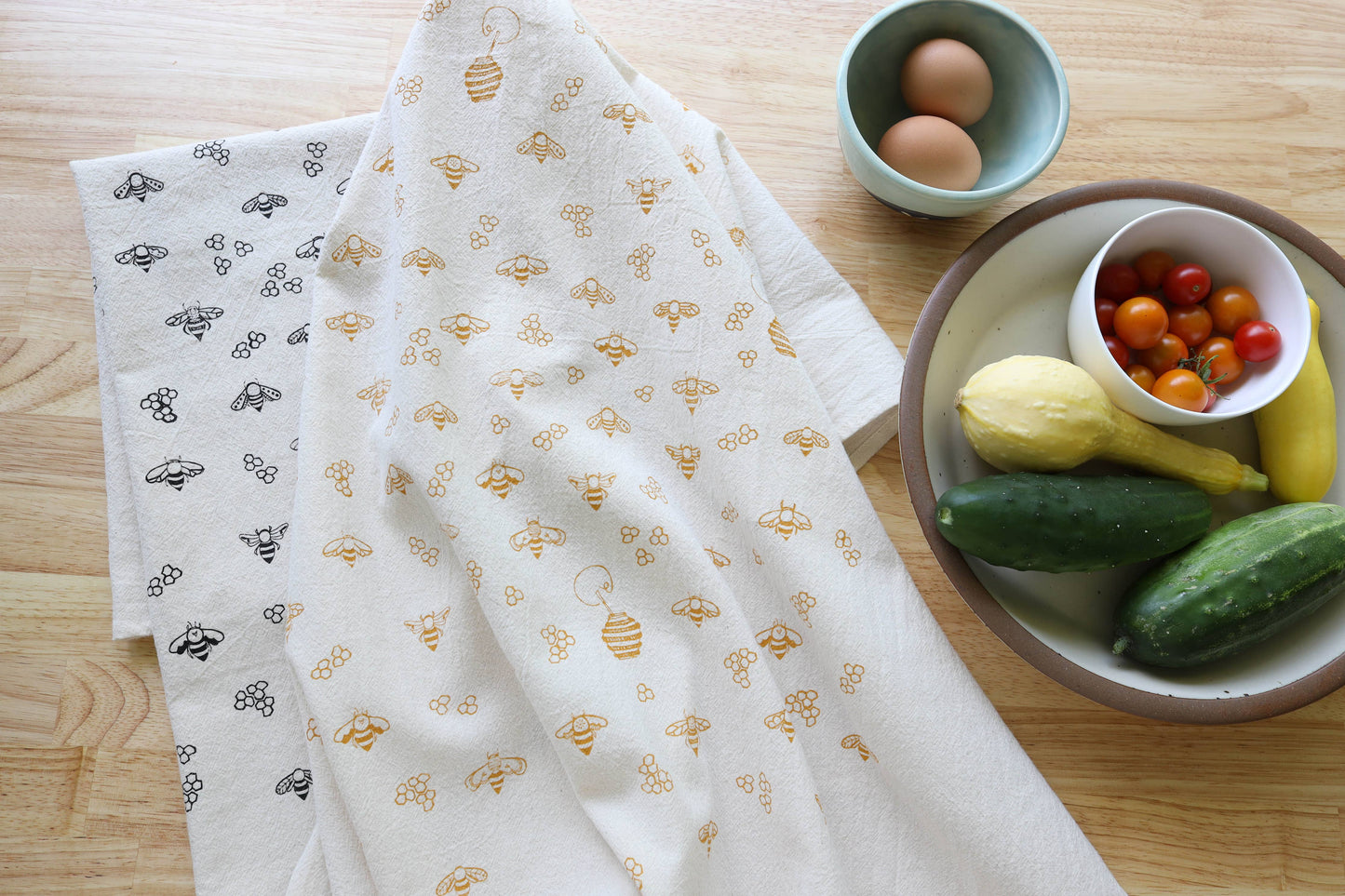 Bee Kitchen Towel, Handprinted Nature Inspired Tea Towel