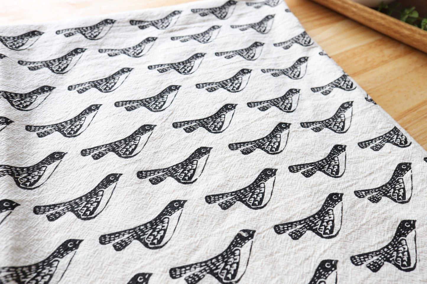 Bird Kitchen Towel, Handprinted Bird Tea Towel