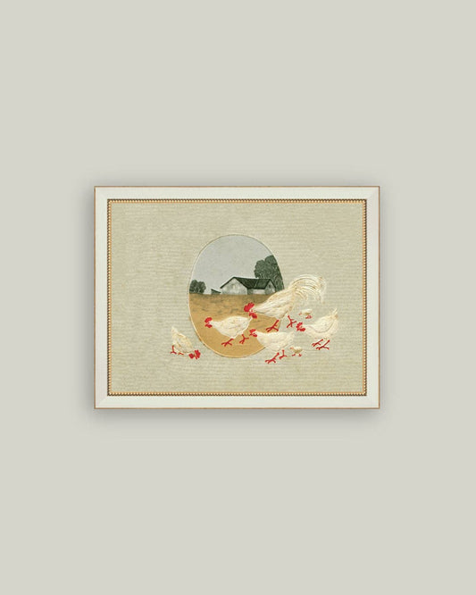 Spring Chickens Framed Antique Art