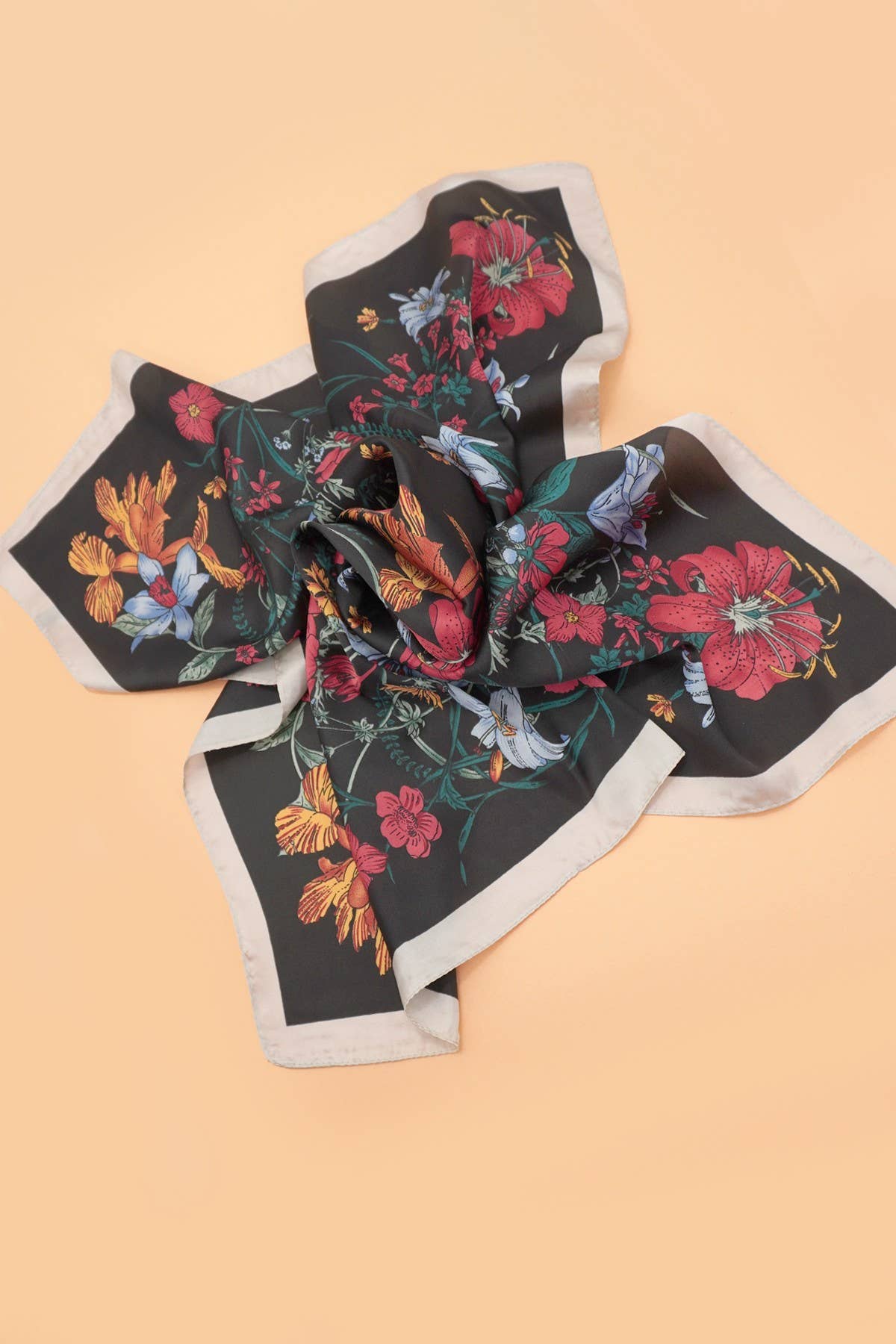 Blue and Red Floral Silk Finish Scarf