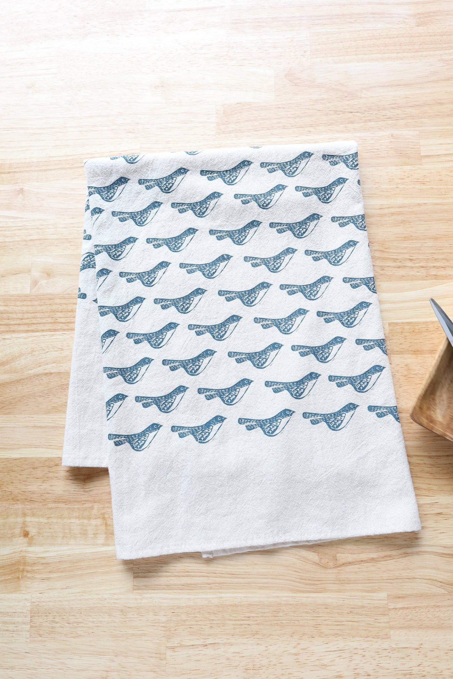 Bird Kitchen Towel, Handprinted Bird Tea Towel