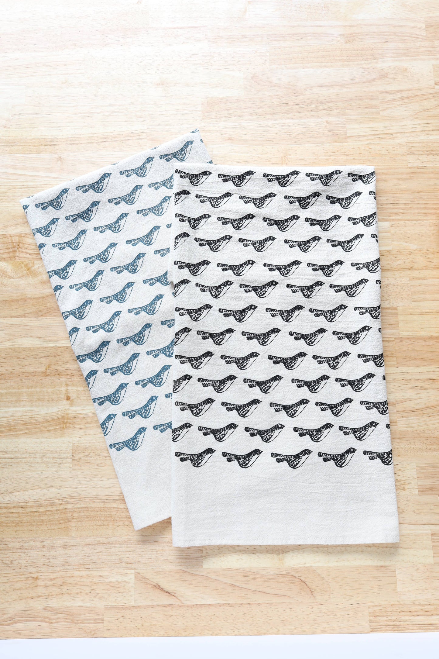 Bird Kitchen Towel, Handprinted Bird Tea Towel