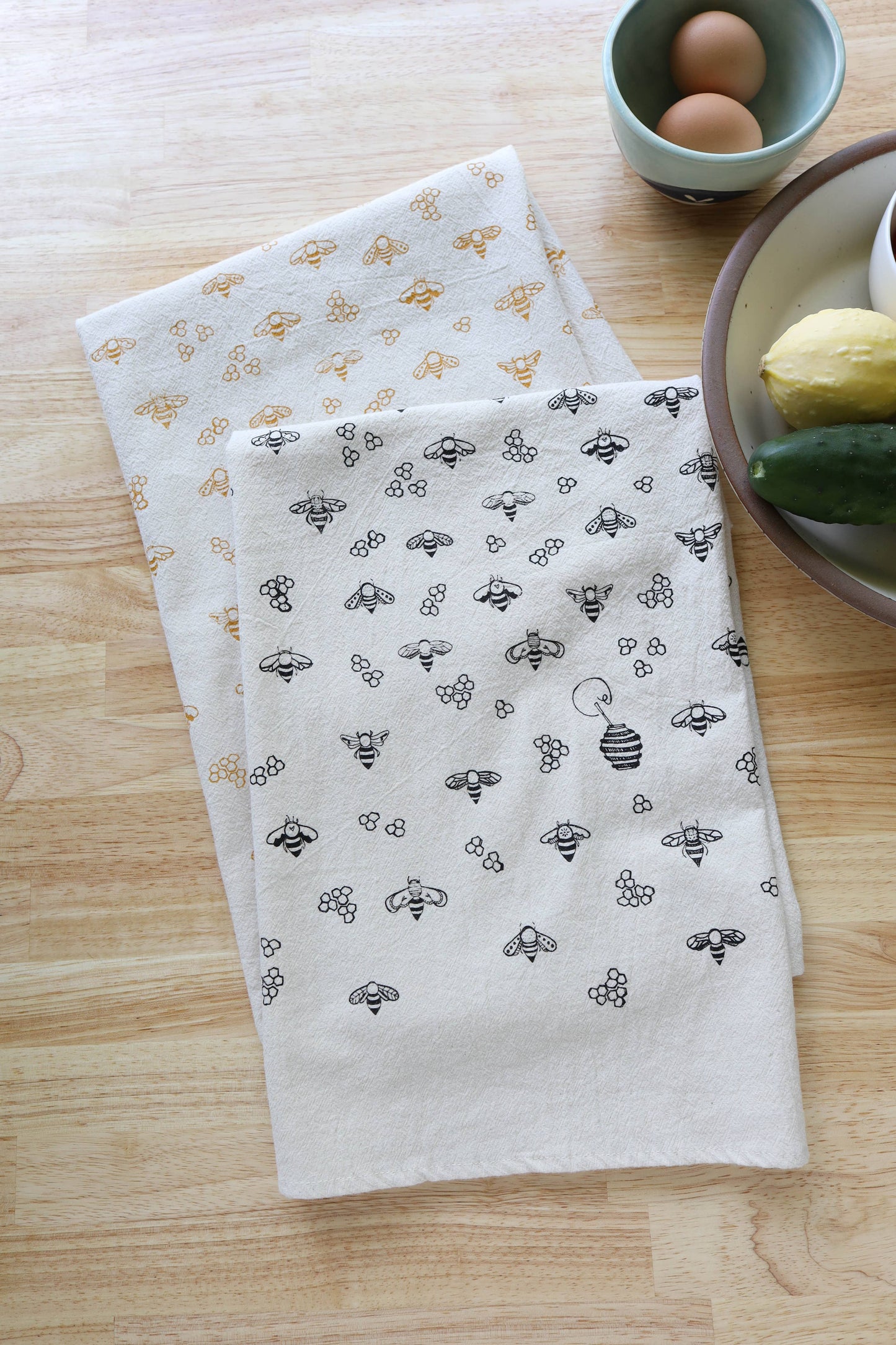 Bee Kitchen Towel, Handprinted Nature Inspired Tea Towel