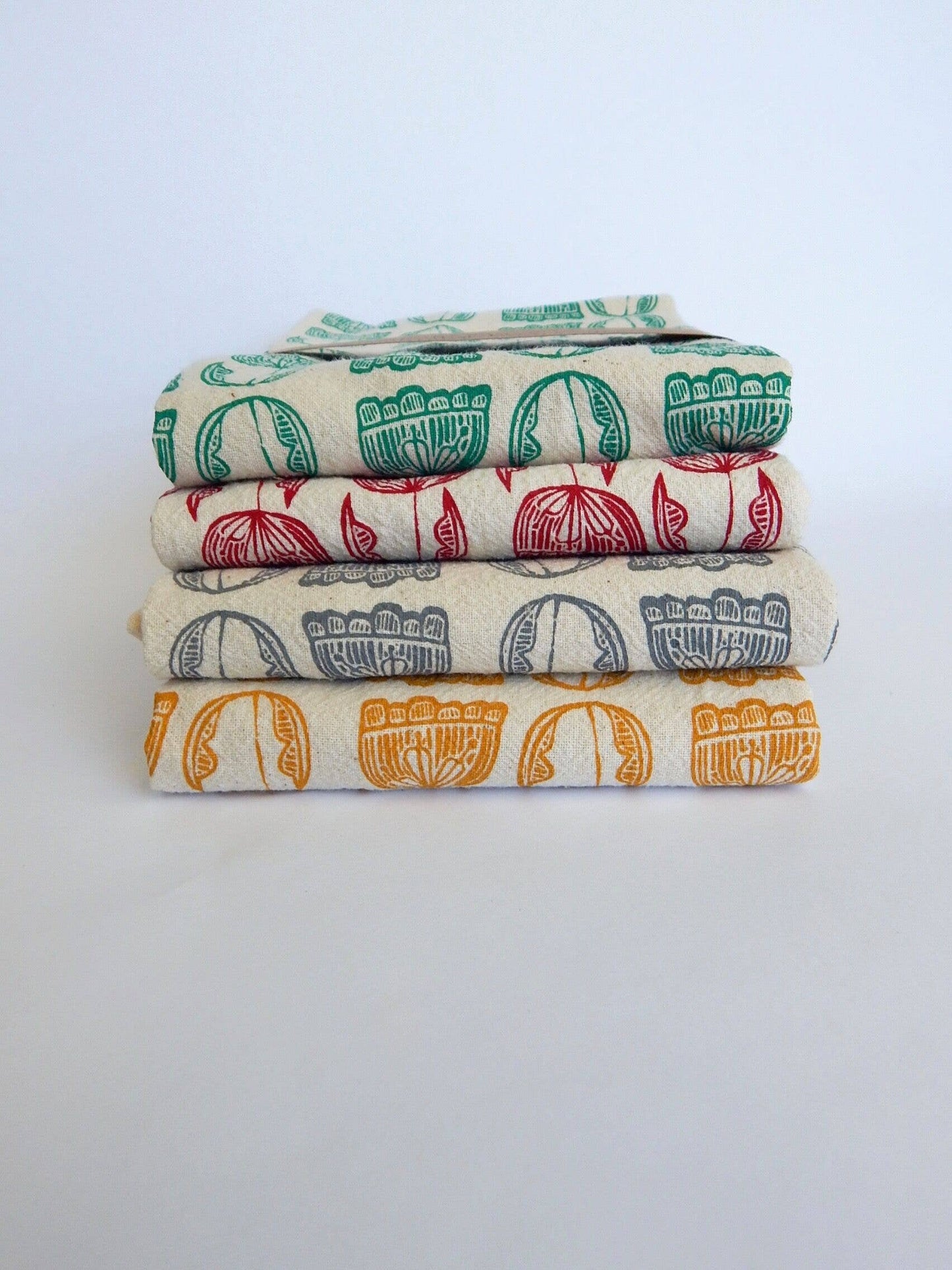 Floral Kitchen Towel, Handprinted Tea Towel, Modern Floral