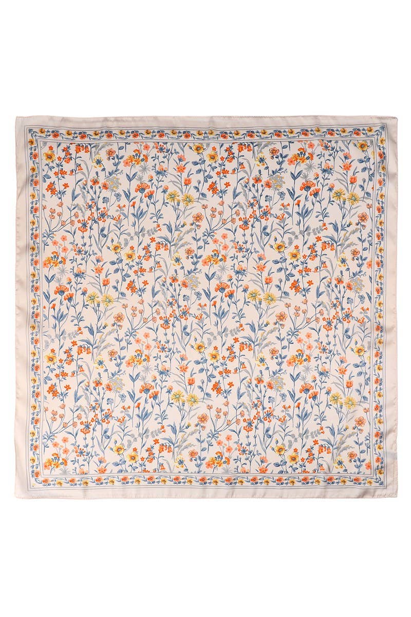 Beige Floral Silk Finish Scarf