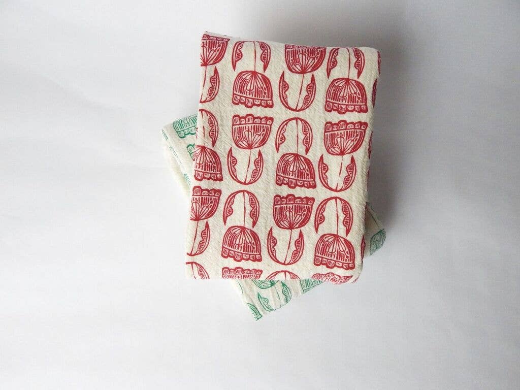Floral Kitchen Towel, Handprinted Tea Towel, Modern Floral