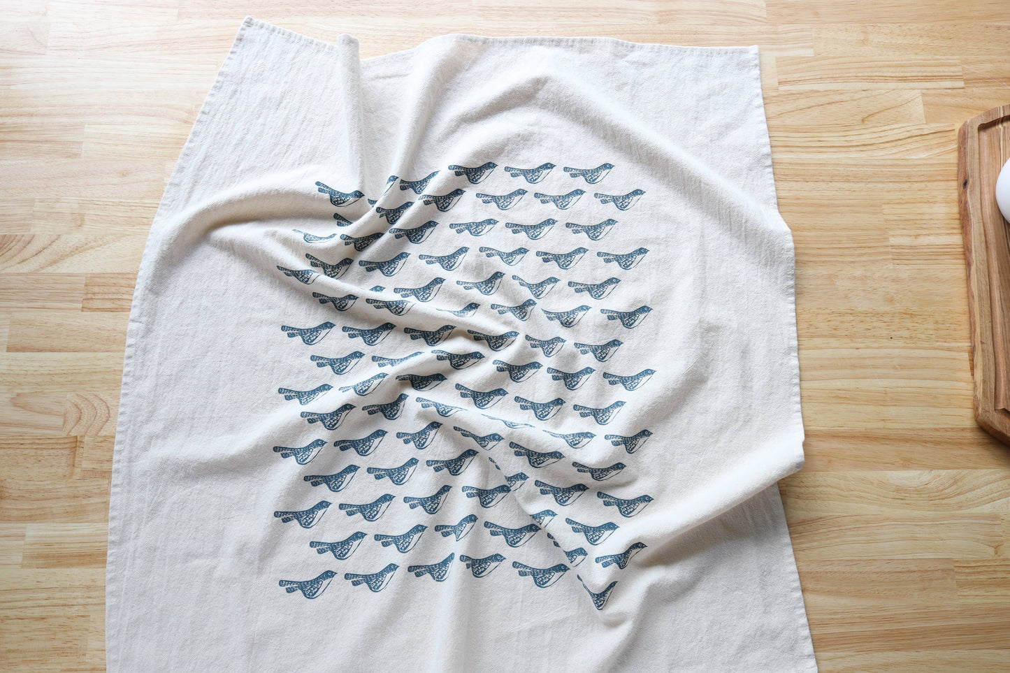 Bird Kitchen Towel, Handprinted Bird Tea Towel