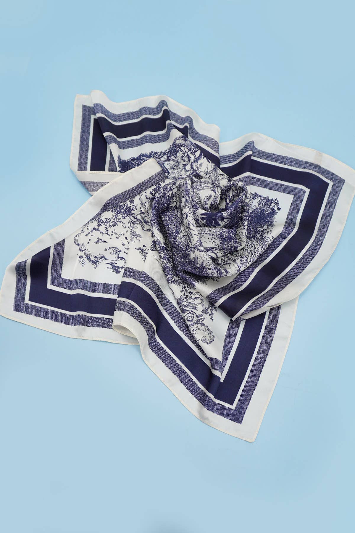 Navy Toile Silk Finish Scarf