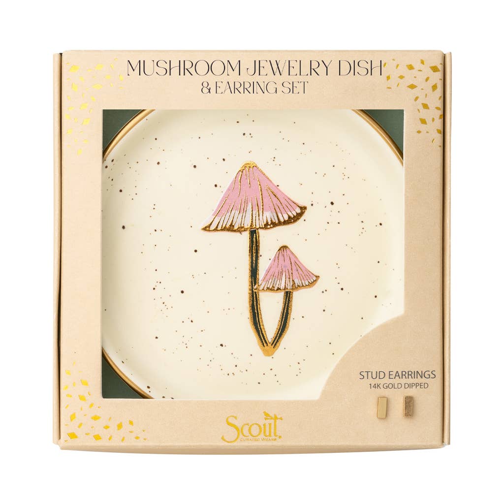Jewelry Dish & Stud Earring Set - Mushroom/Oatmeal