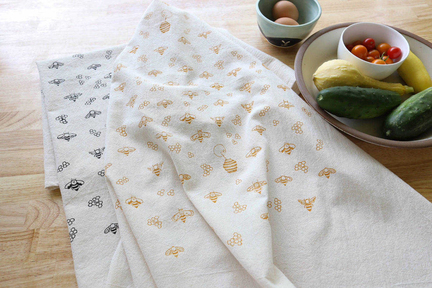 Bee Kitchen Towel, Handprinted Nature Inspired Tea Towel