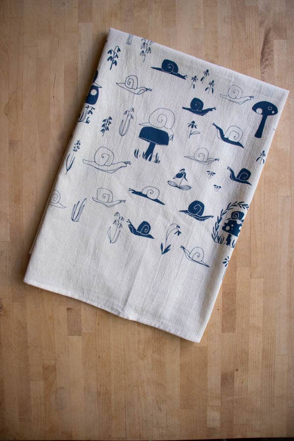 Snail Tea Towel, Handprinted Nature Inspired Kitchen Towel