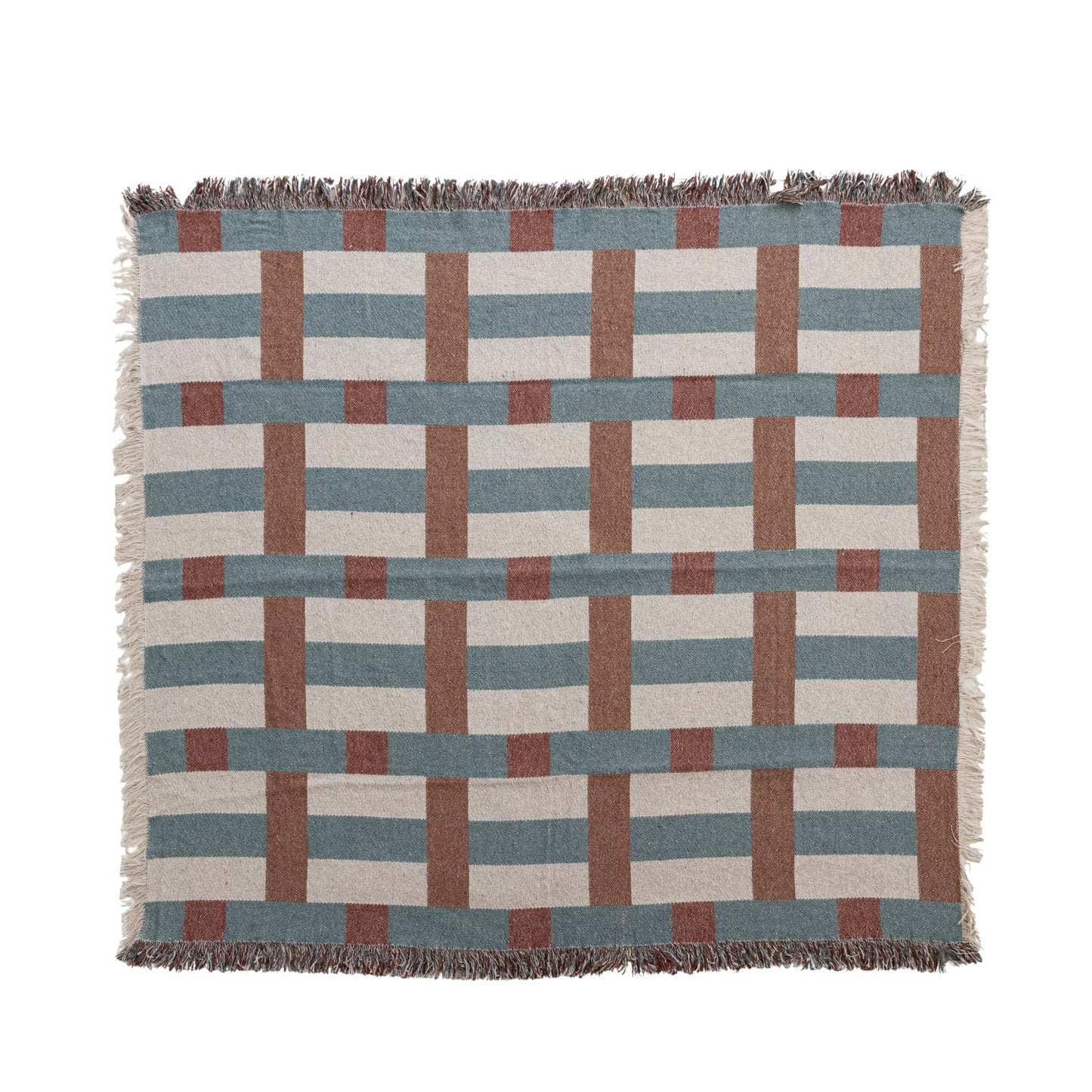 Woven Recycled Cotton Blend Jacquard Throw with Eyelash Fringe