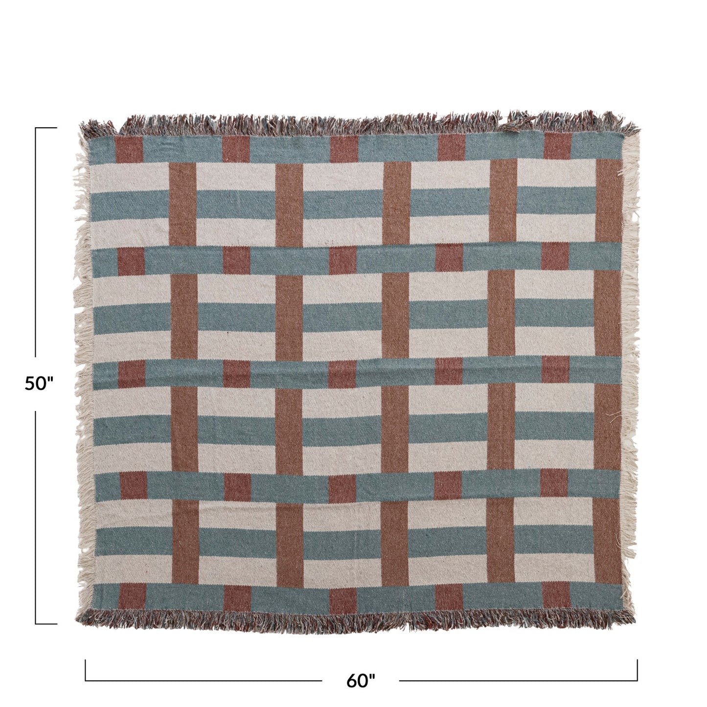 Woven Recycled Cotton Blend Jacquard Throw with Eyelash Fringe
