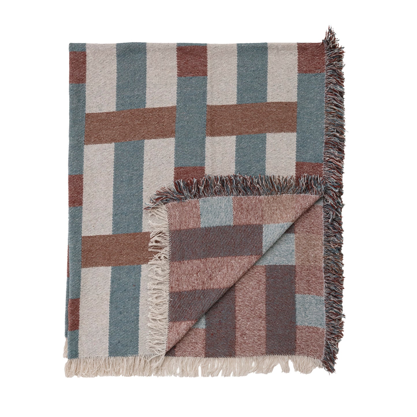 Woven Recycled Cotton Blend Jacquard Throw with Eyelash Fringe