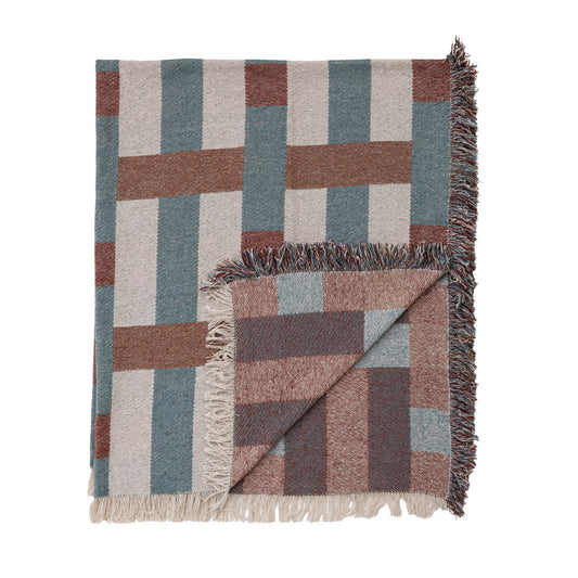 Woven Recycled Cotton Blend Jacquard Throw with Eyelash Fringe