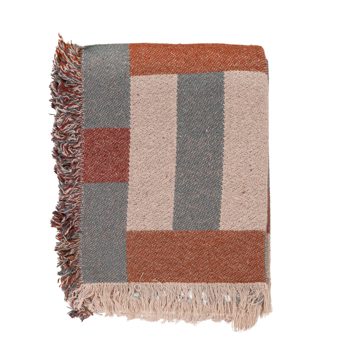 Woven Recycled Cotton Blend Jacquard Throw with Eyelash Fringe