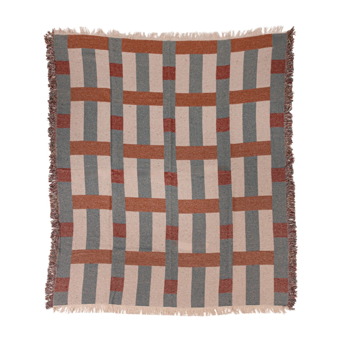 Woven Recycled Cotton Blend Jacquard Throw with Eyelash Fringe