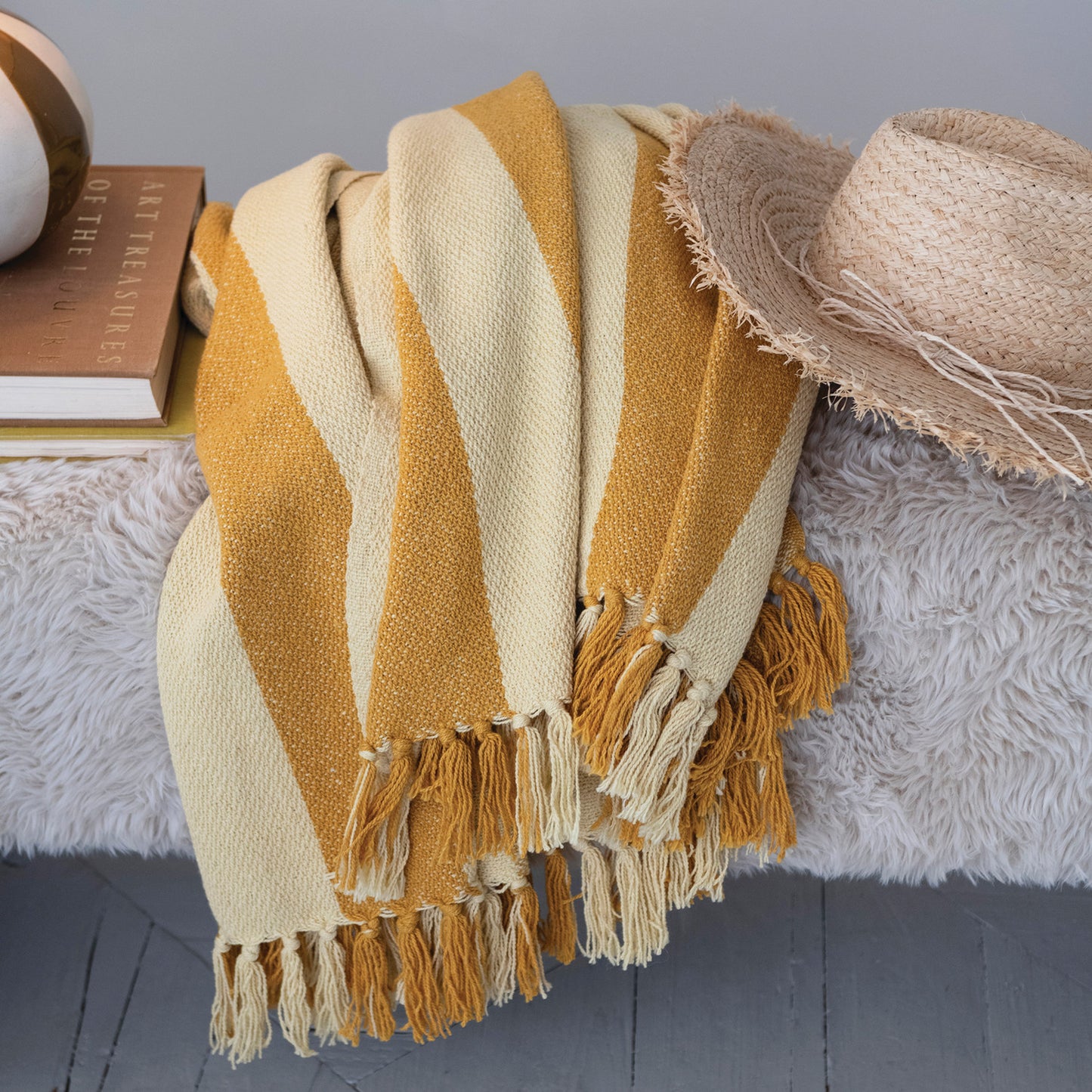 Handwoven Recycled Cotton Blend Striped Throw Blanket