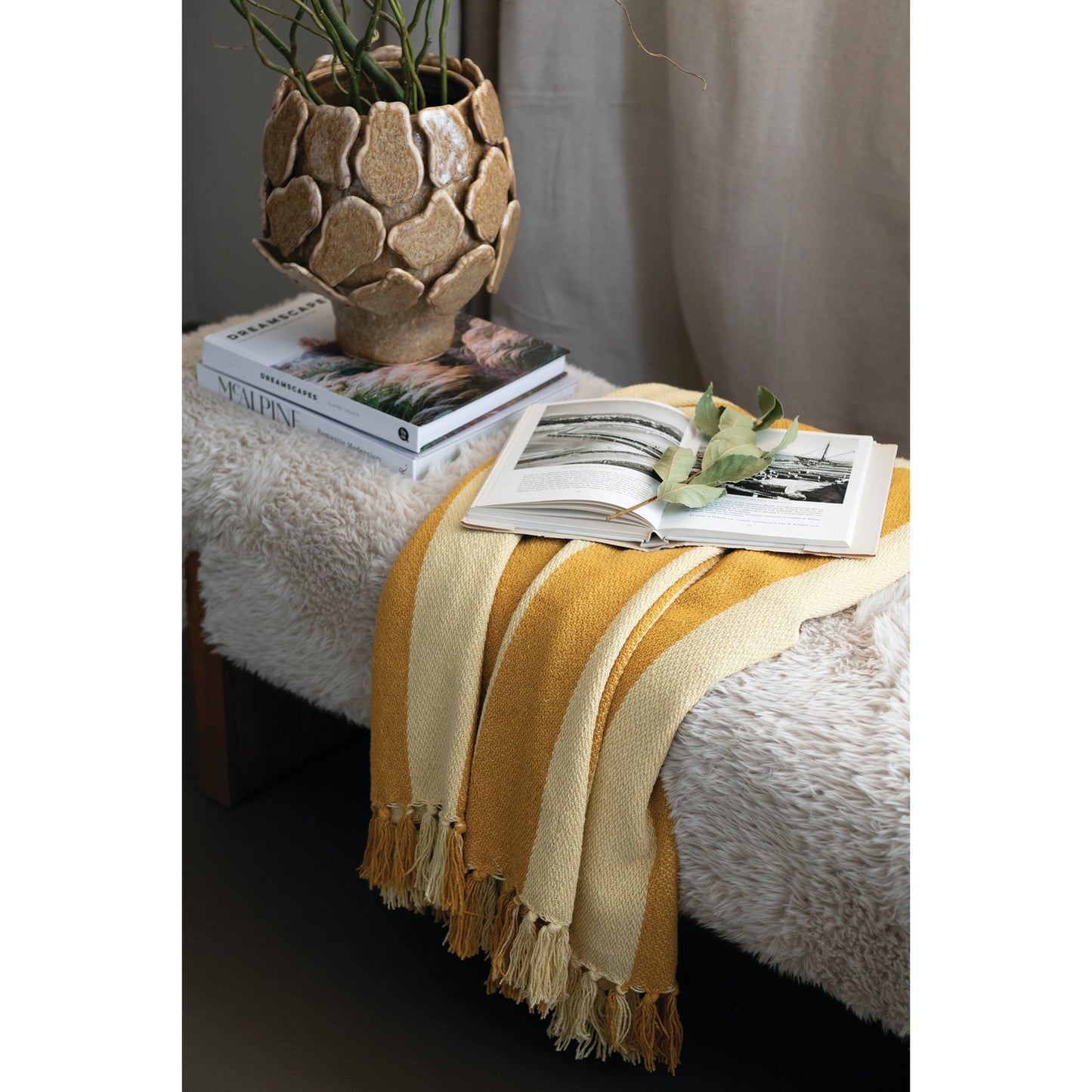Handwoven Recycled Cotton Blend Striped Throw Blanket