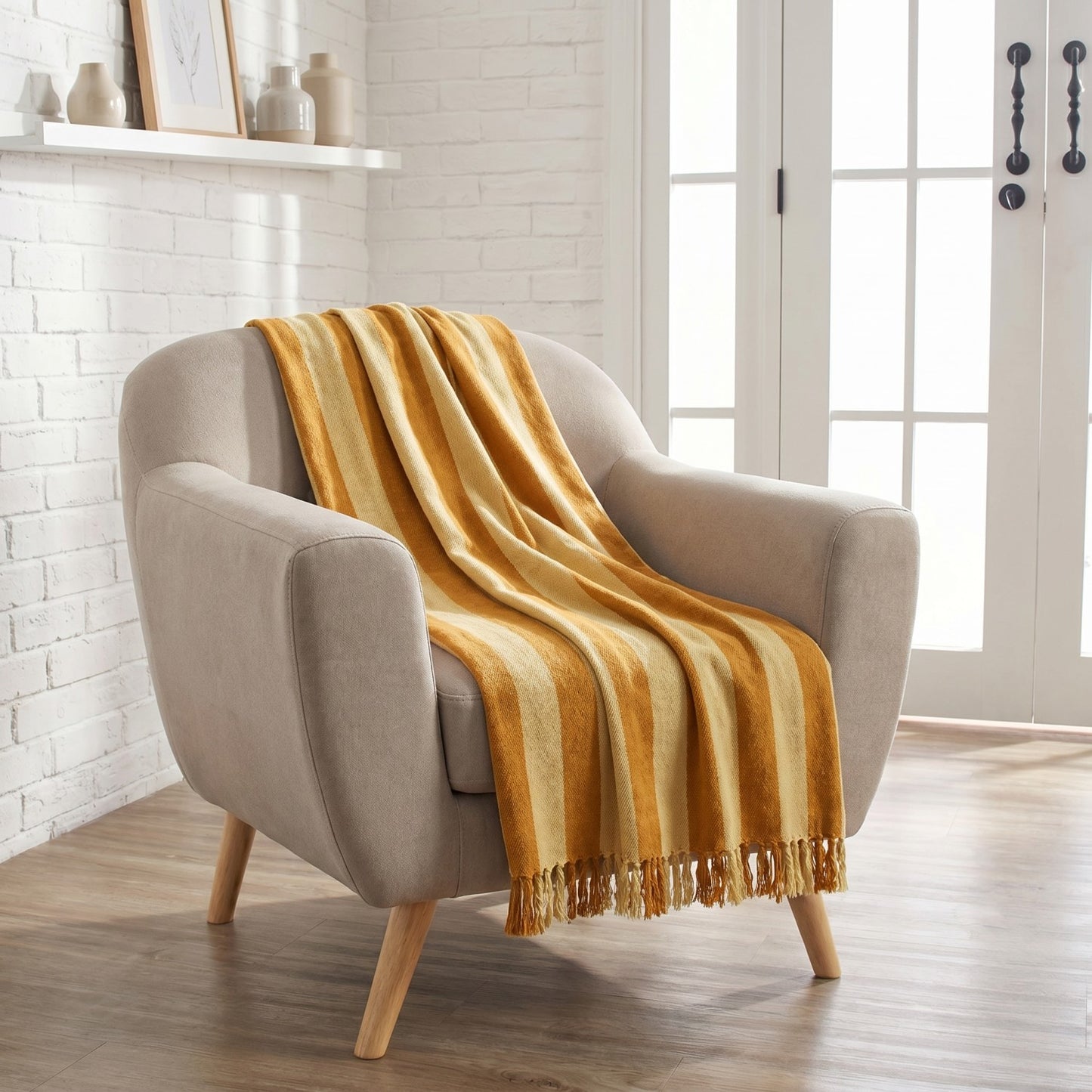 Handwoven Recycled Cotton Blend Striped Throw Blanket